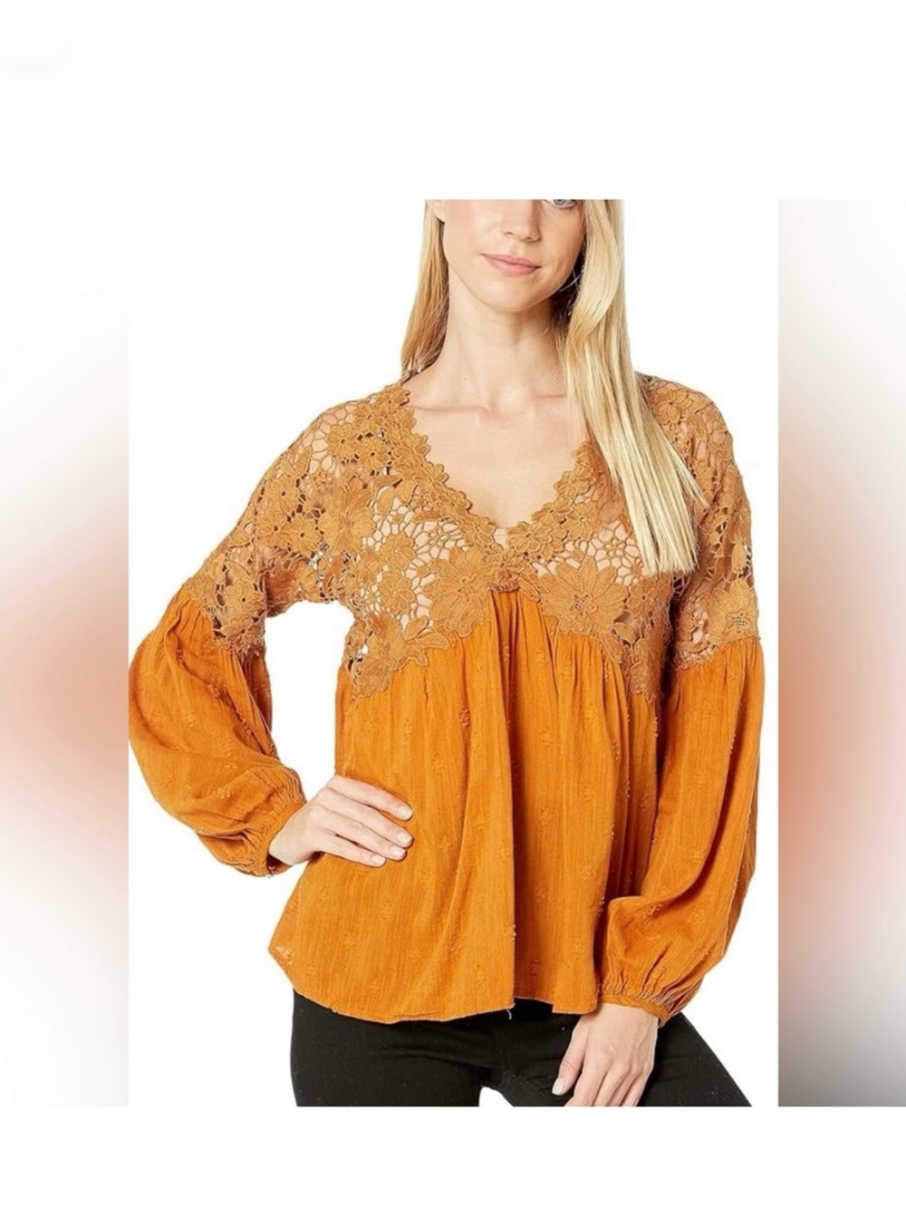 FREE PEOPLE Lina Lace Top in Bronze Size Small